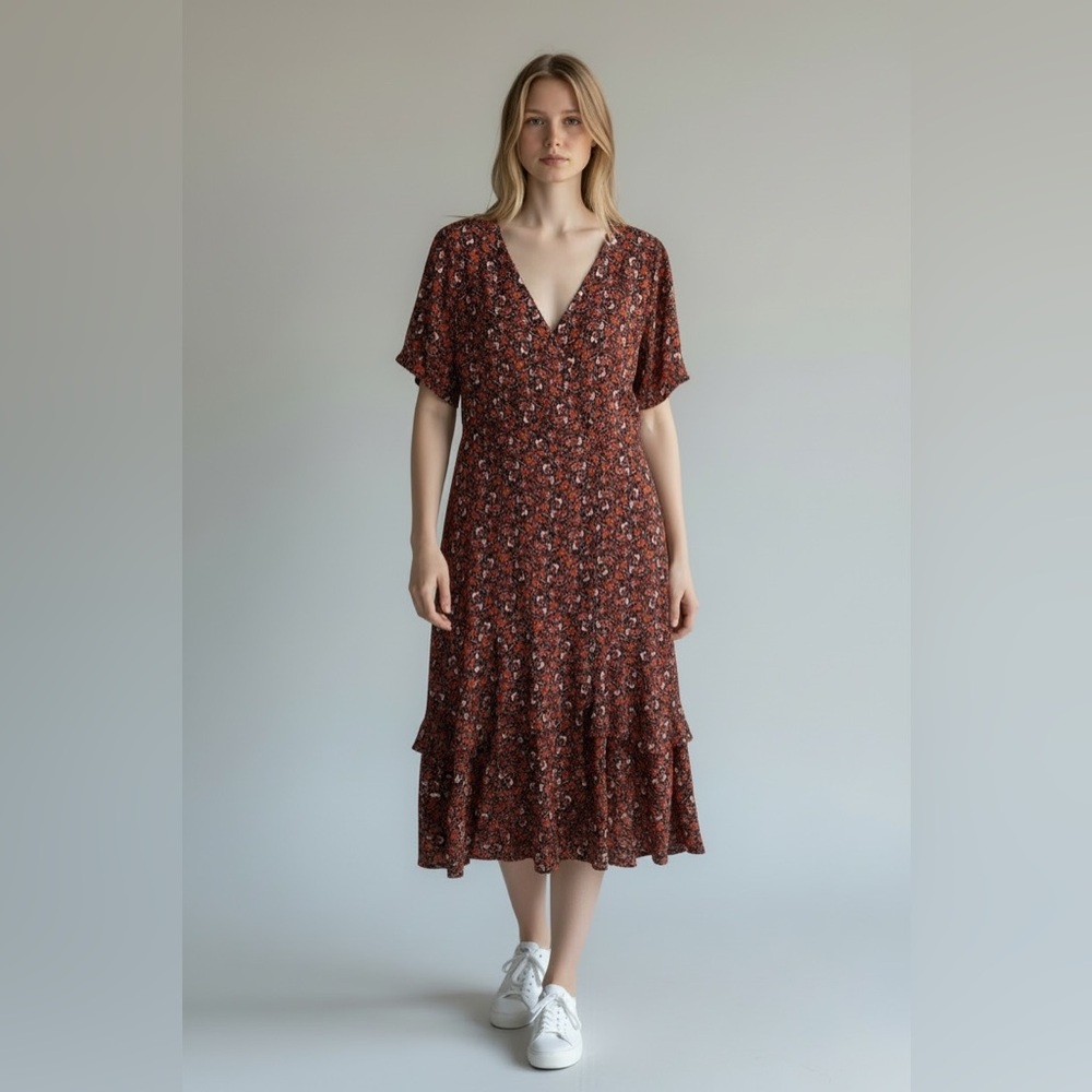 Nanette Lepore Maxi‎ Midi Chiffon Floral Boho Festival Dress 10 Coral Romantic - Picture 2 of 11